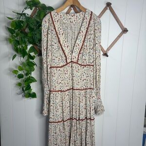 FREE PEOPLE What A Feeling Tiered Floral Long Sleeve Boho Dress Size 10